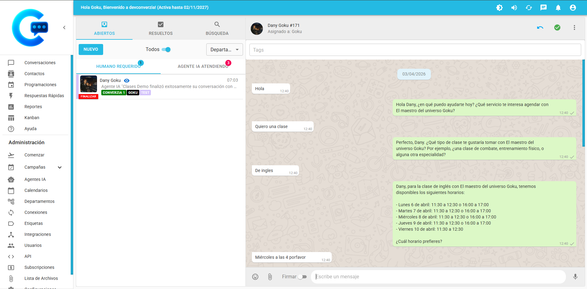ConverzIA — panel de conversaciones